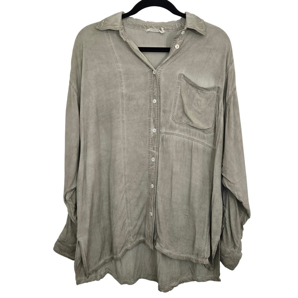 Millibon USA Womens Button Down Shirt Small Oversized Mineral Wash Gray‎ Rayon